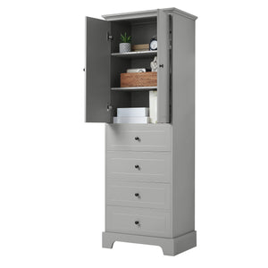 English Elm Storage Cabinet with 2 Doors and 4 Drawers, Slim MDF Organizer with Adjustable Shelf, Anti-Tip Safety Grey WF302825AAE