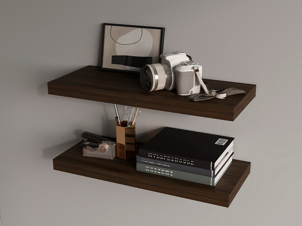 English Elm Ecco Dark Oak 31.5" Floating Shelves Set of 2 with Hidden Brackets, Sturdy Modern Wall Storage B070P351140