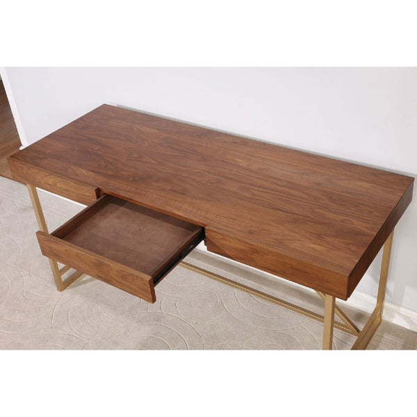 English Elm Modern Walnut Writing Desk with Sculptural Gold Legs for Home Office or Study B056P412873