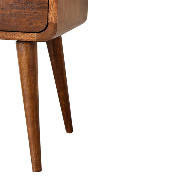 English Elm Soli Solid Mango Wood Mini Chestnut Nightstand with 2 Drawers, Curved Beige-Brown Design, Nordic Legs B182P213806