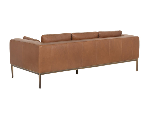 Sunpan Burr Sofa - Modern Masculine Design with Oversized Comfort and Antique Brass Accents for Your Space Behike Saddle Leather