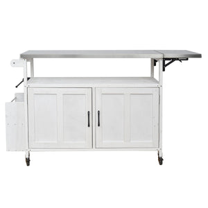 English Elm Foldable Outdoor Kitchen Cart with Stainless Worktop Fir Wood Frame and Lockable Wheels White N719P380279K