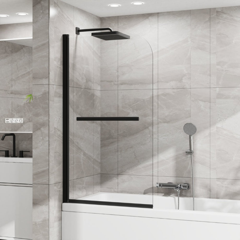 English Elm Goodyo Frameless Bathtub Pivot Screen Tempered Glass Panel with Matte Black Hardware D163147916