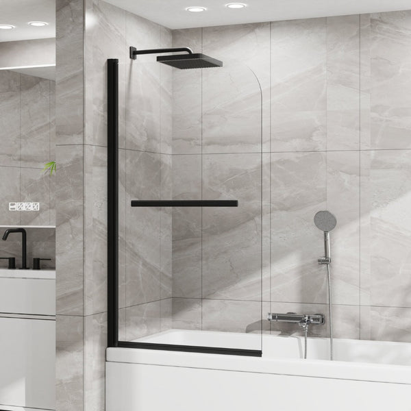 English Elm Goodyo Frameless Bathtub Pivot Screen Tempered Glass Panel with Matte Black Hardware D163147916
