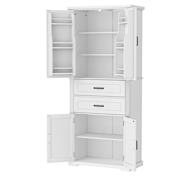 English Elm [video] Floor to Ceiling Matte Storage Cabinet with Drawers Shelves and Adjustable Interior White N759P407762K