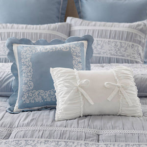 English Elm 7-piece King Jacquard Comforter Set Lace Detail Chambray Cottage Bedroom Ensemble Blue B035P482887