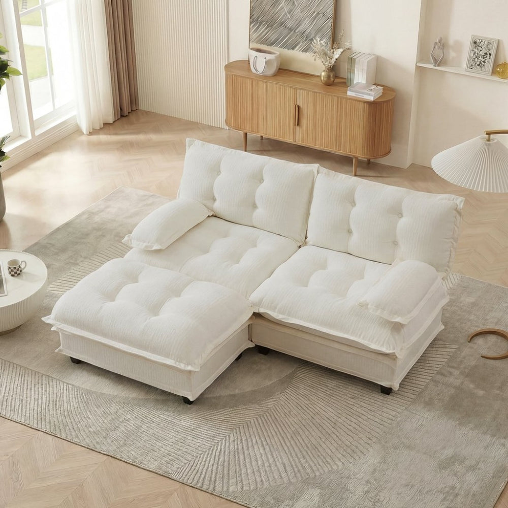 English Elm 77" Modular Cloud Sectional Chenille Couch Deep Lounge Seat with Ottoman for Living Room Beige W714S01675