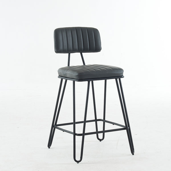 English Elm Industrial Bar Stools Set of 2 — Counter Height PU Leather Seats, Sturdy Metal Frame, Ergonomic Backrest and Footrest for Kitchen Island and Home Bar Grey W1901P264278