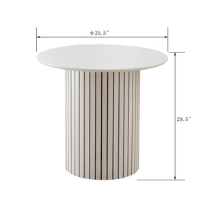 English Elm Modern 4-Person Dining Set with White Bamboo-MDF Table, Turquoise & Beige Fabric Chairs, Space-Saving Elegance TWSET2025-2