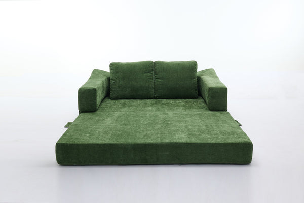 English Elm Modern Modular Chenille Sofa Bed Fold-Out Convertible Floor Couch with Removable Backrest & Pockets in Green W1829P192398