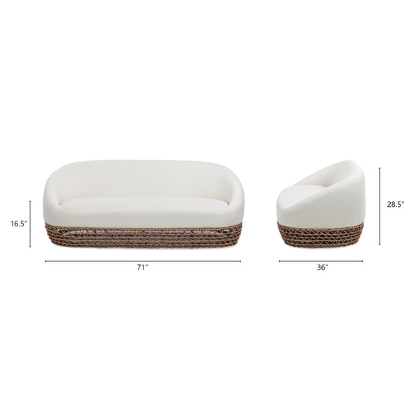 English Elm Jennifer Taylor Home - Willow 71" Outdoor Upholstered Deep Seating Sofa with Axroma Olefin, Golden Brown Wicker, Wheat Beige Elegance B2719P305700