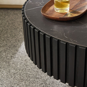 English Elm 35.43'' Modern Nesting Round Sintered Stone Tabletop — Compact Pedestal Coffee Table for Apartments Black W876P262203
