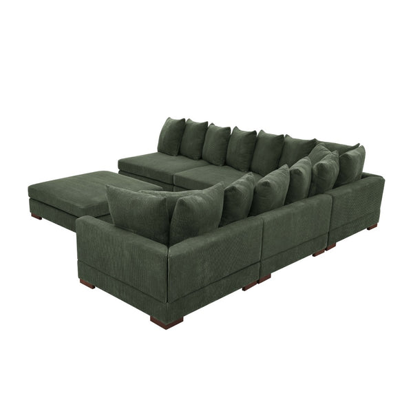 English Elm Large Corduroy Modular Sectional Sofa Sleeper with Ribbed Texture for Open Living Dark Green B2748S00012