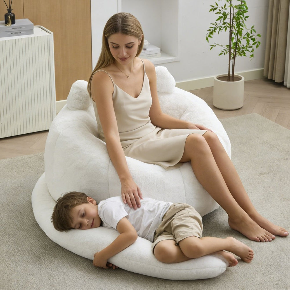 English Elm Cat-shaped Bean Bag Sofa with Sculptural Tail Armrest for Playful Living Spaces White W2311P457293