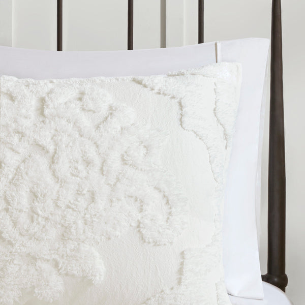 English Elm 3 Viola Tufted Cotton Chenille Damask Comforter Set King/Cal King Off-White - Oeko-Tex, Cottage Chic B03597088