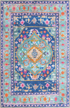 Unique Loom Timeless Philip Machine Made Medallion Rug Blue, Black/Ivory/Green/Gold/Red/Pink/Orange 5' 1" x 8' 0"