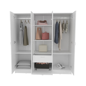 English Elm Maya 6-Door White Armoire for Bedroom — Engineered Wood, Stable Versatile Storage, Durable Design B092S00291