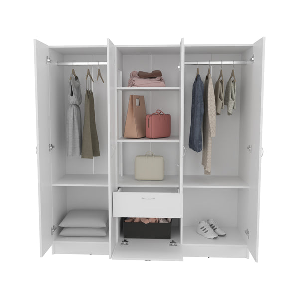 English Elm Maya 6-Door White Armoire for Bedroom — Engineered Wood, Stable Versatile Storage, Durable Design B092S00291
