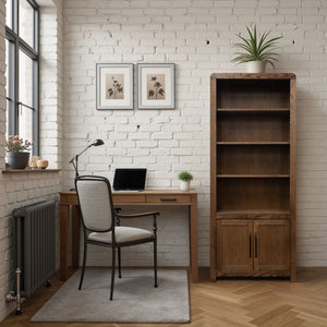 English Elm Haven 78" Bookcase Pier Cabinet — Oak Veneer, Curved Transitional Design with Shelves & Doors (No Assembly) Brown B108P364417