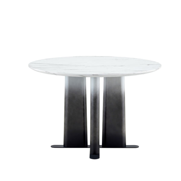 English Elm Modern Round Faux Marble Dining Set with Tufted Pvc Chairs for Compact Spaces W3875S00072