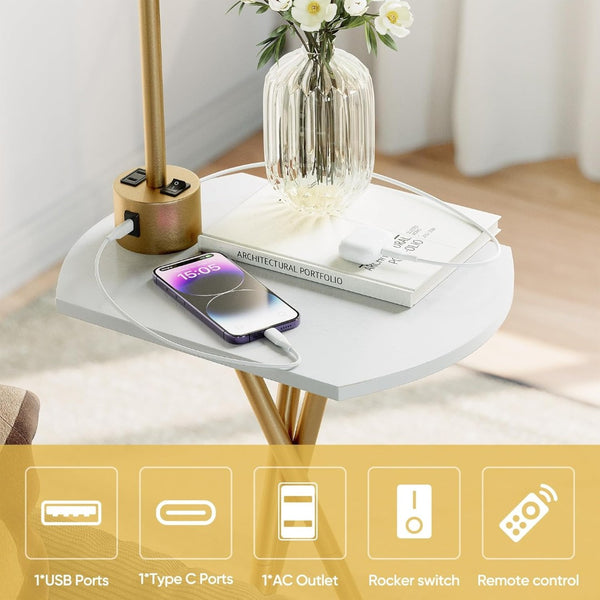 English Elm Floor Lamp with Built-in Side Table Usb Charging Remote Dimming for Living Room Golden W3355P440807