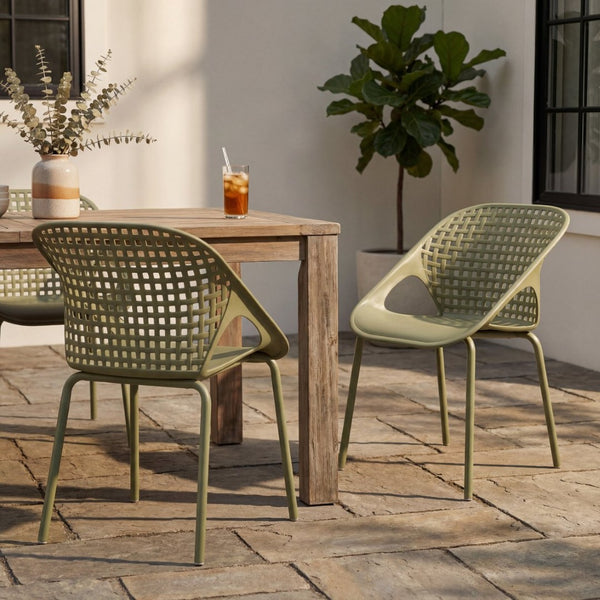English Elm Eldred Outdoor Stackable Dining Chairs Set of 2 Uv Resistant Patio Seating Sage Green N776P390454G