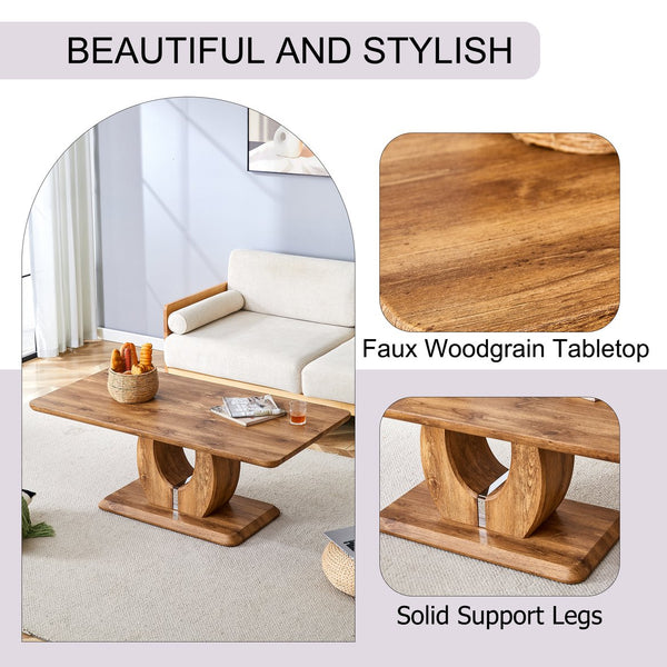 English Elm Modern Minimalist Wood-Tone Mdf Coffee Table Set - Stylish Square & Rectangular Design For Your Home W1151S01848