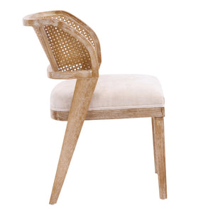 English Elm Upholstered Woven Rattan Back Dining Chairs Set of 2 Farmhouse Rubberwood Frame N776P394378B