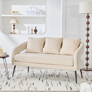 English Elm 53.7"Modern Velvet Loveseat with Open Back and 3 Pillows, Compact 2-Seater Sofa with Metal Legs Beige W3118P312817