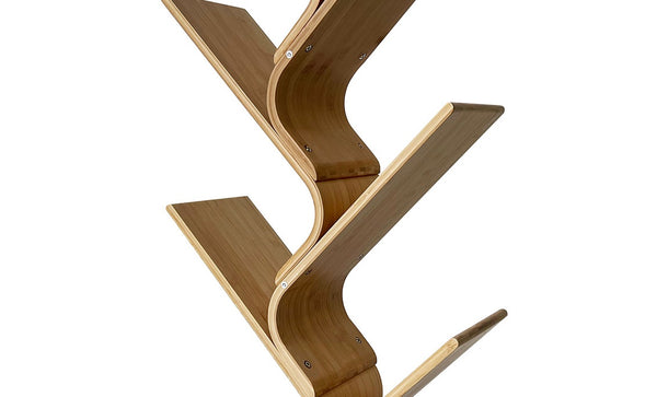 English Elm Modern Bamboo Diagonal Shelf Unit for Living Room — Contemporary Vertical Display, Space-Saving Organizer Natural 26 L x 11 W x 10 H B2741P342786