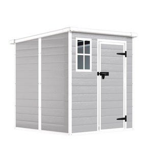 English Elm 6x6 Ft Resin Outdoor Storage Shed with Floor Lockable Doors Window and Vents W1598S00017