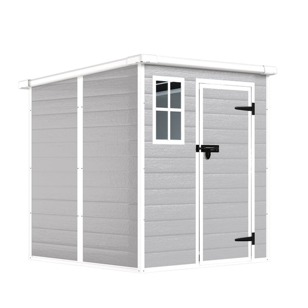 English Elm 6x6 Ft Resin Outdoor Storage Shed with Floor Lockable Doors Window and Vents W1598S00017
