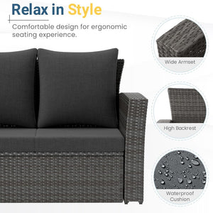 English Elm 67.7" Outdoor Wicker Three Seat Sofa High Back Pe Frame Patio Lounge Furniture Black B082P455125