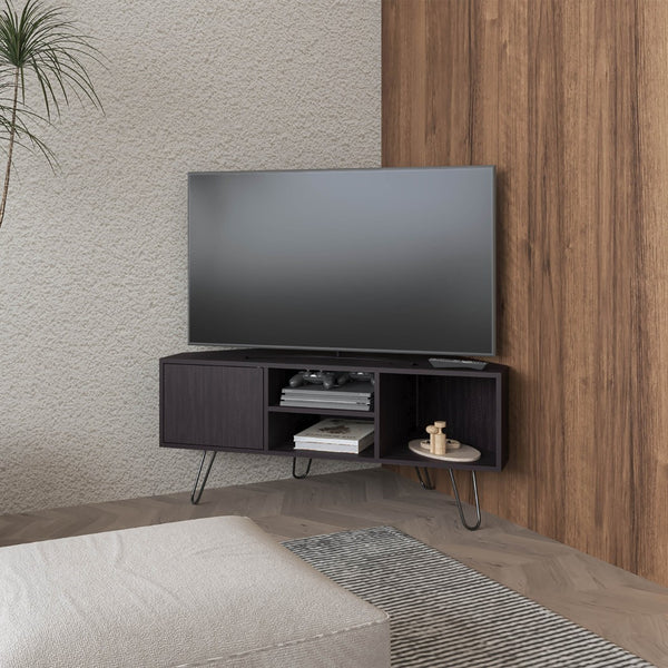 English Elm Lancaster Corner Tv Stand with Open Shelves Cabinet Storage for Living Room Decor B070P337097