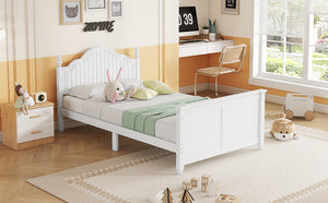 English Elm Twin Solid Wood Platform Bed with Guardrail for Kids, Low-Profile Sturdy Pine Frame, Safe Sleep Solution White 45.75 L x 26 W x 6.5 H W2593P339596