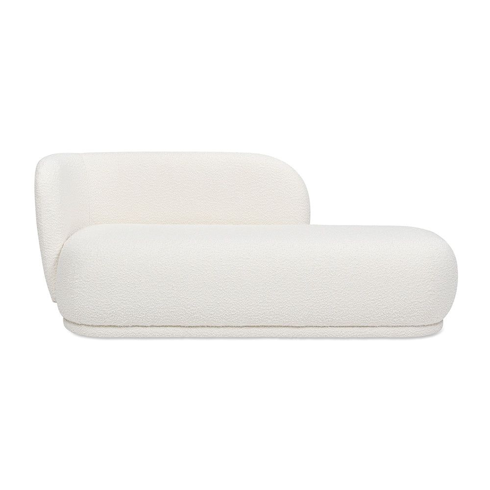 English Elm Jennifer Taylor Home - Aire 75" RAF Rounded Chaise Lounge in Ivory Bouclé — Benchmade, Scandinavian Pill-Seat, Pine Frame B2719P238297