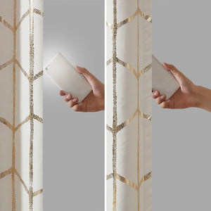 English Elm Total Blackout Metallic Raina Grommet Curtain Panel Pair 50x84 100% Blackout Gold Geometric Ivory Elegance B035129662