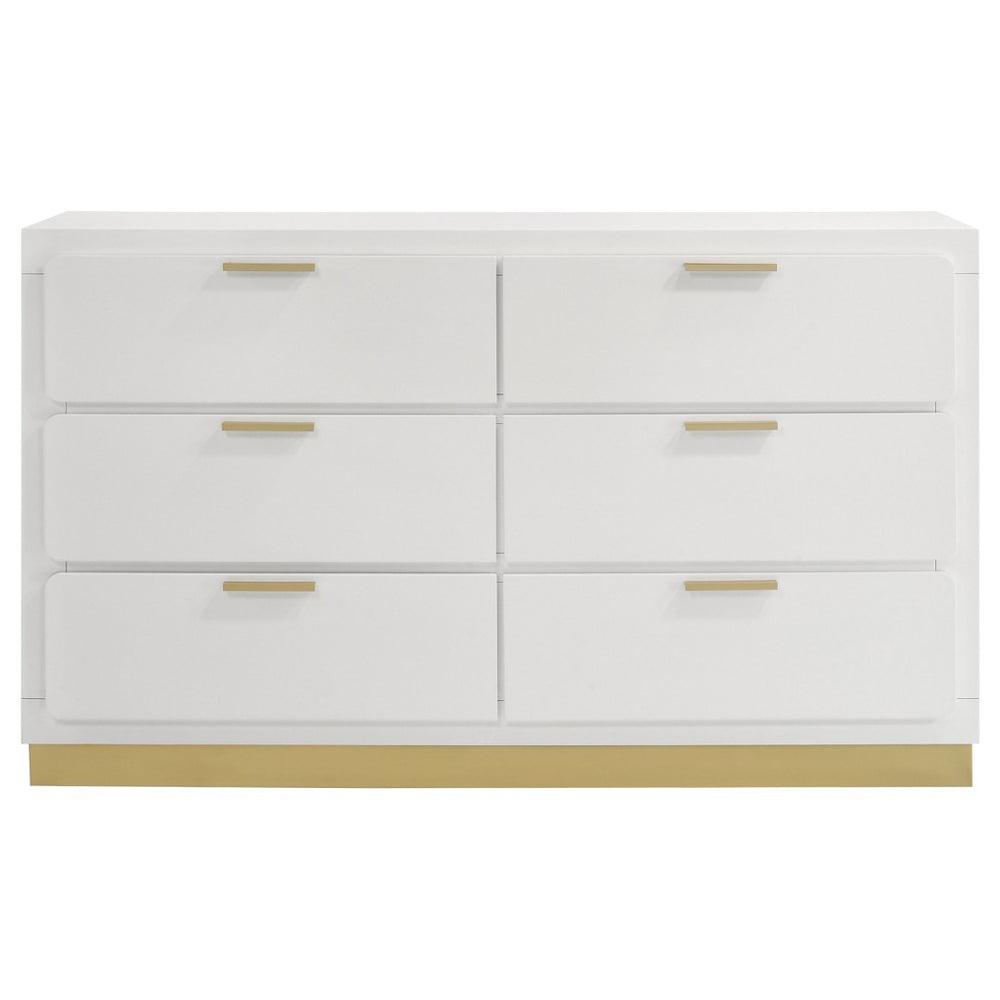 English Elm Sophia White 6-Drawer Dresser - Modern Mid-Century Elegance With Gold Accents For Stylish Storage B062P353391-GIGA
