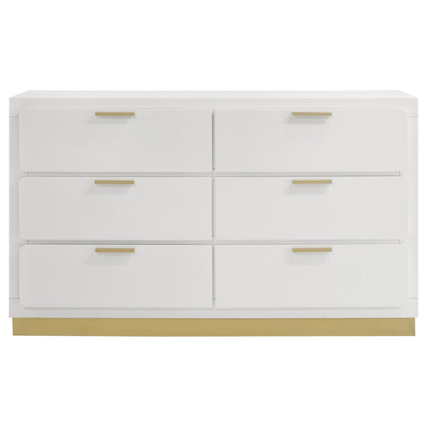English Elm Sophia White 6-Drawer Dresser - Modern Mid-Century Elegance With Gold Accents For Stylish Storage B062P353391-GIGA