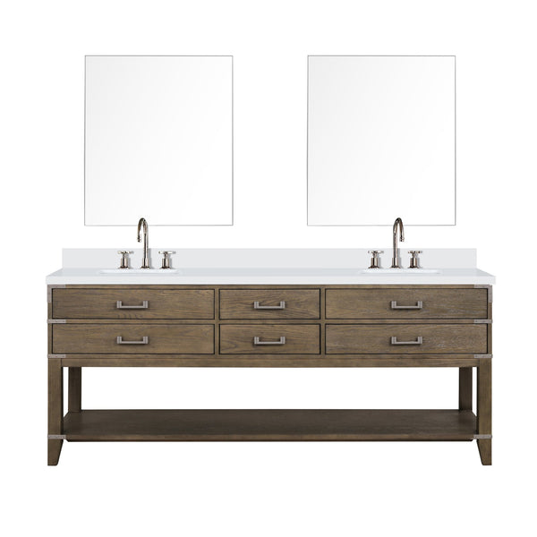 English Elm Grey Oak Double Bath Vanity With Cultured Marble Top, Chrome Faucets & 36” Mirrors For Modern Style B2731S01913