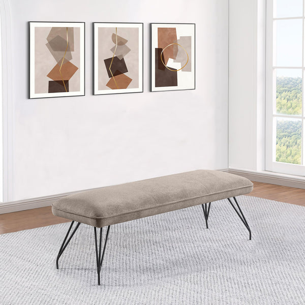 English Elm Kailea Taupe Upholstered Dining Bench with Plush Foam Seating, Vintage Hairpin Legs for Small Spaces B062P299824