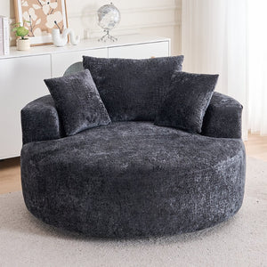 English Elm Round Swivel Barrel Chair Plush Chenille Upholstery Cozy Accent Seat for Any Room Black W2915P338890