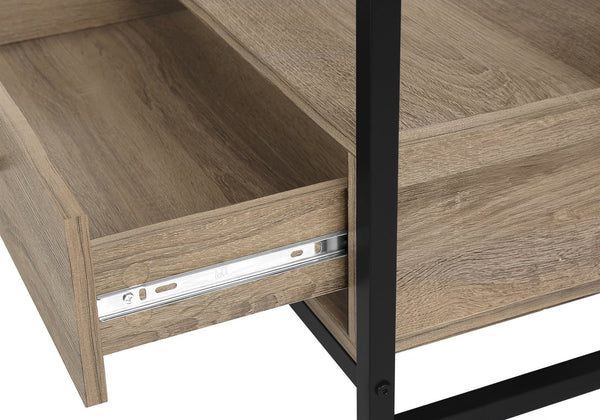 English Elm Tv Stand 48 Inch Console Media Center with Black Metal Frame, Two Drawers & Open Shelves for Compact Living Spaces taupe 52 L x 18 W x 7 H B2710P221334