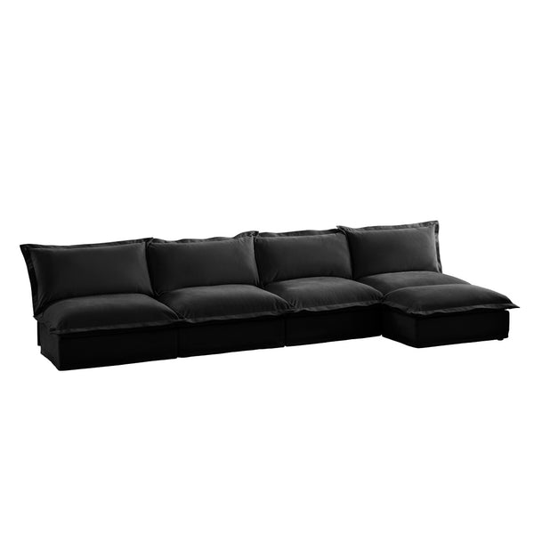 English Elm Slipcovered Modular Cloud Sofa Deep Chenille Sectional with Ottoman for Living Room W3041S00120