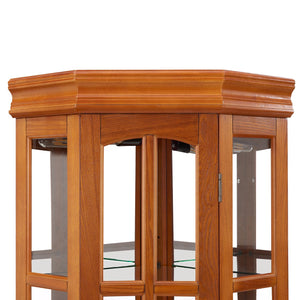 English Elm Corner Curio Cabinet with 5 Shelves and Built-In Lighting, Glass Display Case for Home Décor and Collectibles, Space-Saving Corner Accent (47x21x10.75) Oak W1693P183979