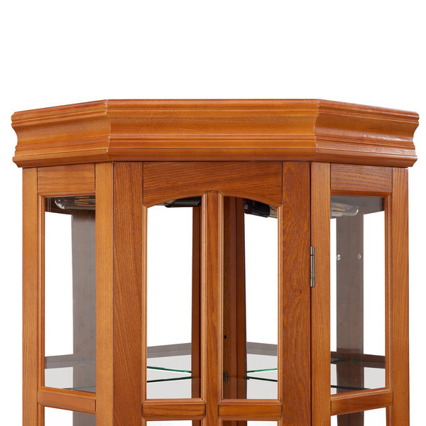 English Elm Corner Curio Cabinet with 5 Shelves and Built-In Lighting, Glass Display Case for Home Décor and Collectibles, Space-Saving Corner Accent (47x21x10.75) Oak W1693P183979