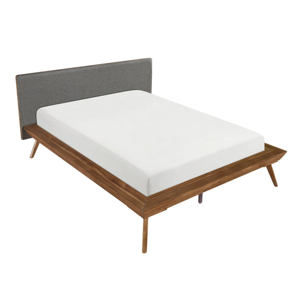 English Elm 1pc Full Platform Bed Dark Gray Upholstered Headboard Chestnut Wood Full Size Durable Frame B011S01549