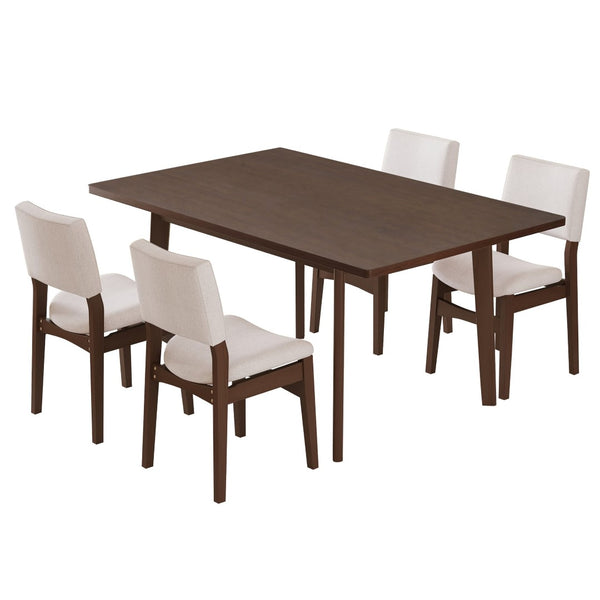 English Elm 5-piece Rectangular Rubberwood Dining Set with Linen Upholstered Chairs for Modern Kitchens Dark Walnut N752S400018D