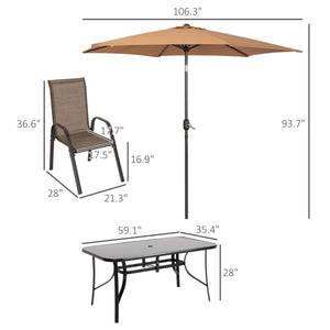 English Elm Outdoor Eight Piece Patio Dining Set with Mesh Chairs Tempered Glass Table and Umbrella T3971S00146