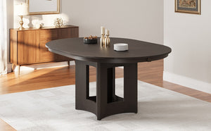 English Elm Topmax Farmhouse Round Pedestal Dining Table Extendable Leaf Rubberwood Compact Space Espresso N717P336673P